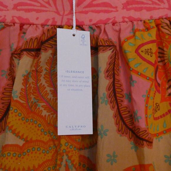 NWT Calypso St. Barth Skirt Pink Orange Yellow Green Palm Trees Women M New - Picture 4 of 9